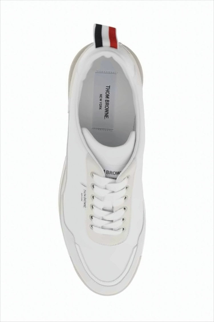 White Low-Top Sneakers with Tricolor Stripe Detail