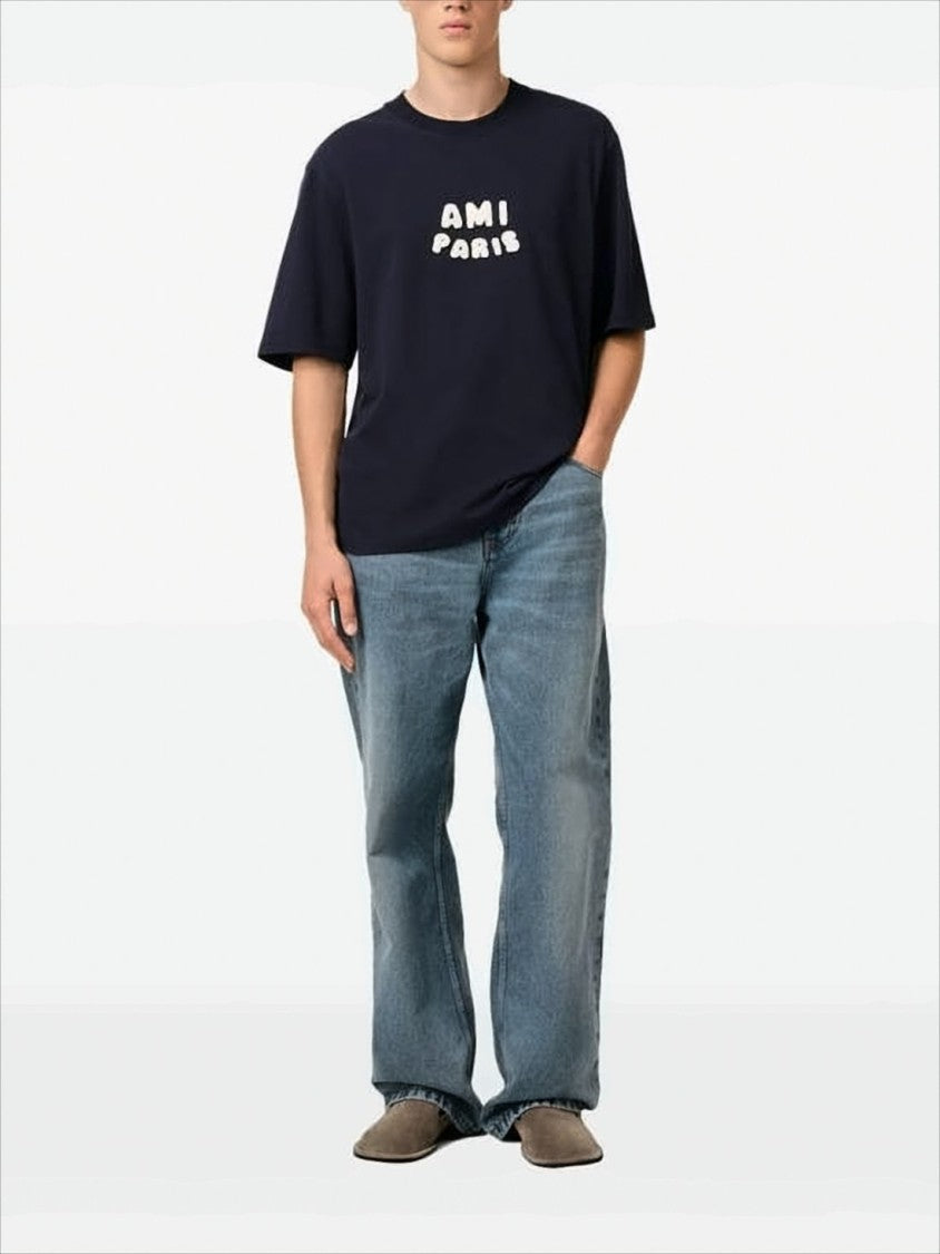 Boxy Navy T-Shirt with Playful Logo Detailing
