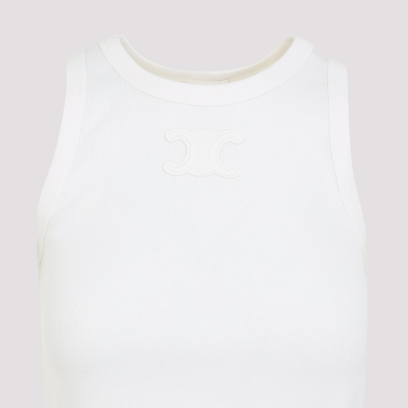 Ribbed White Tank Top with Tonal Triomphe Logo