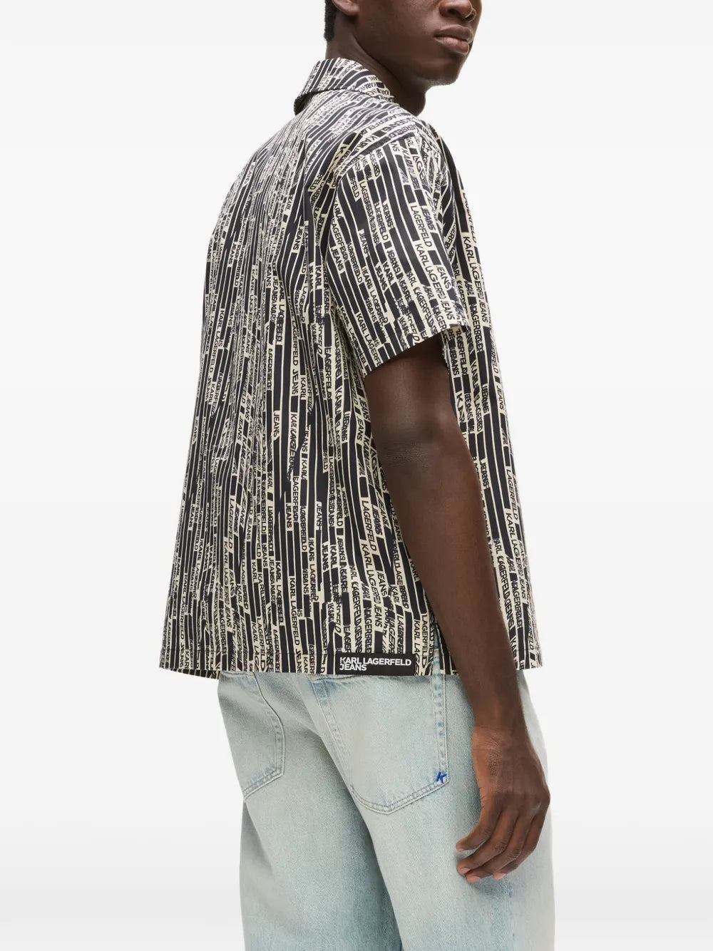 Boxy Fit Short-Sleeve Shirt with Vertical Text Pattern