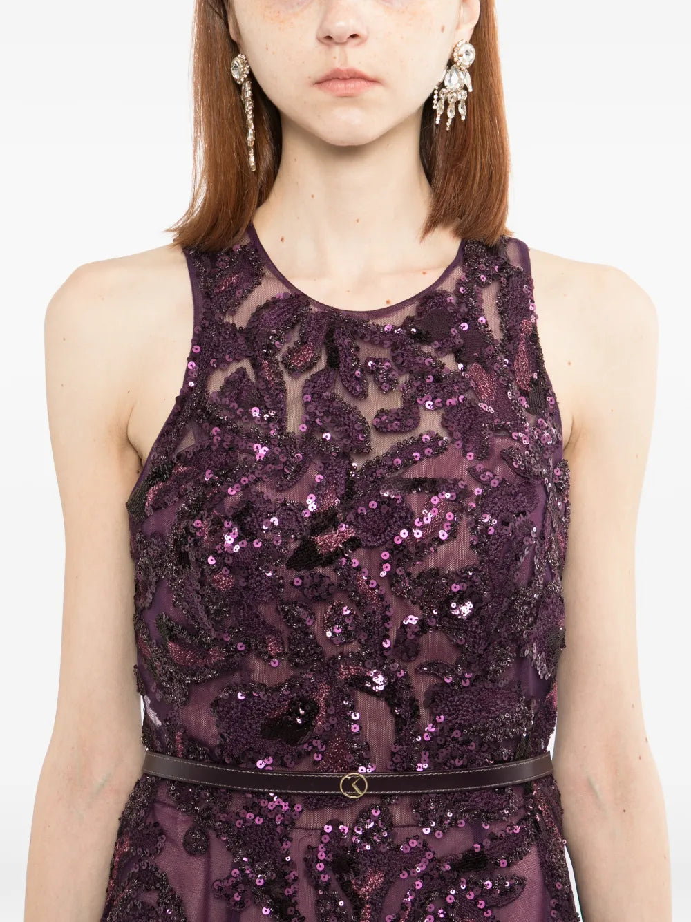 Embroidered Tulle Long Dress