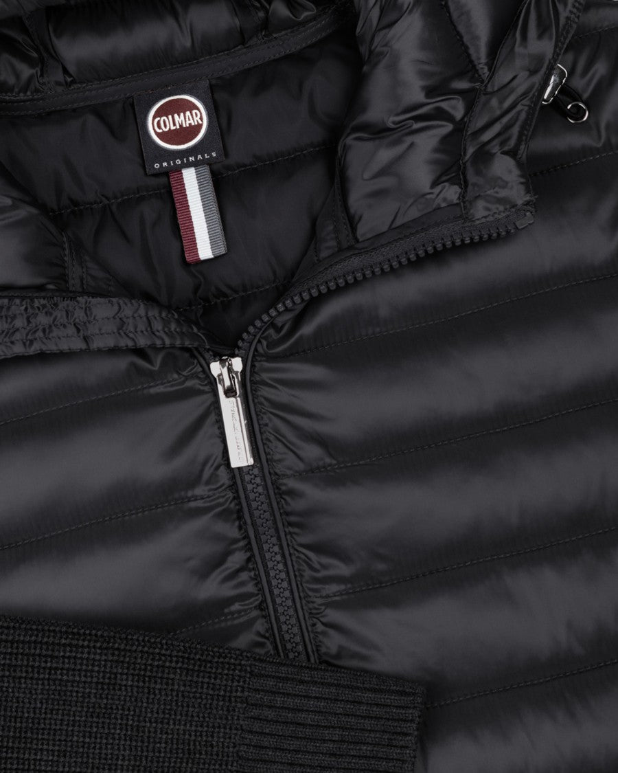 Black Hooded Jacket With Knit Sleeves