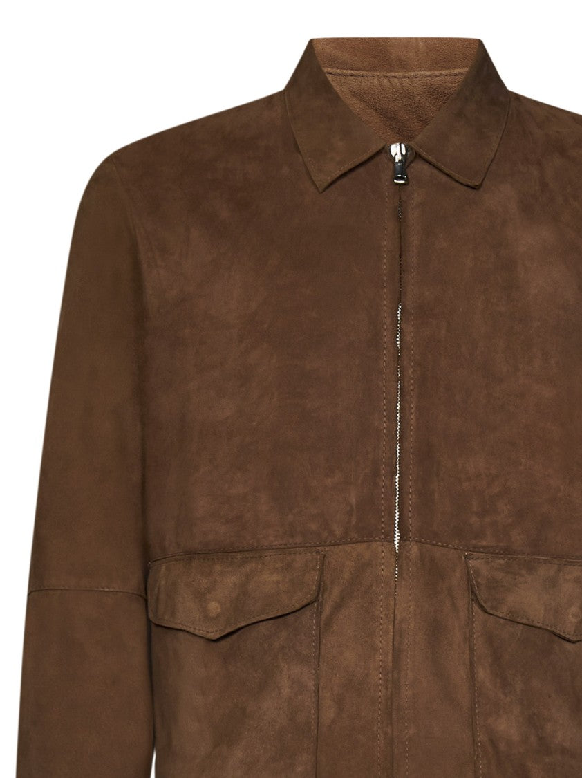 Brown Deerskin Leather Bomber Jacket