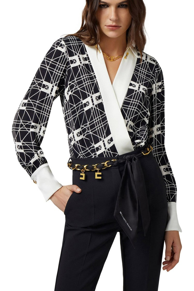 Silk Shirt With Wrap Design And Elastane Blend