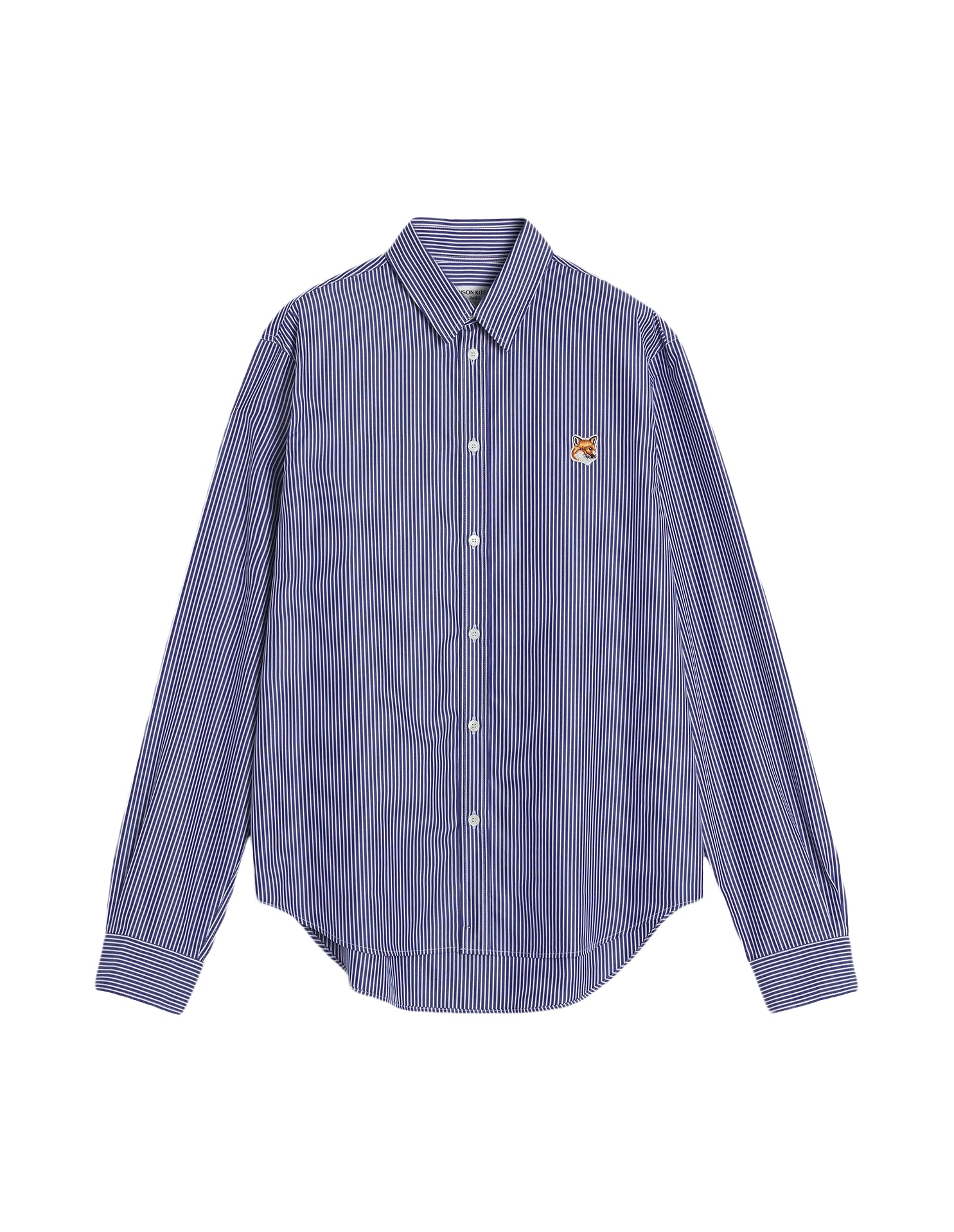 Long-Sleeve Blue Striped Shirt With Classic Collar And Embroidered Logo