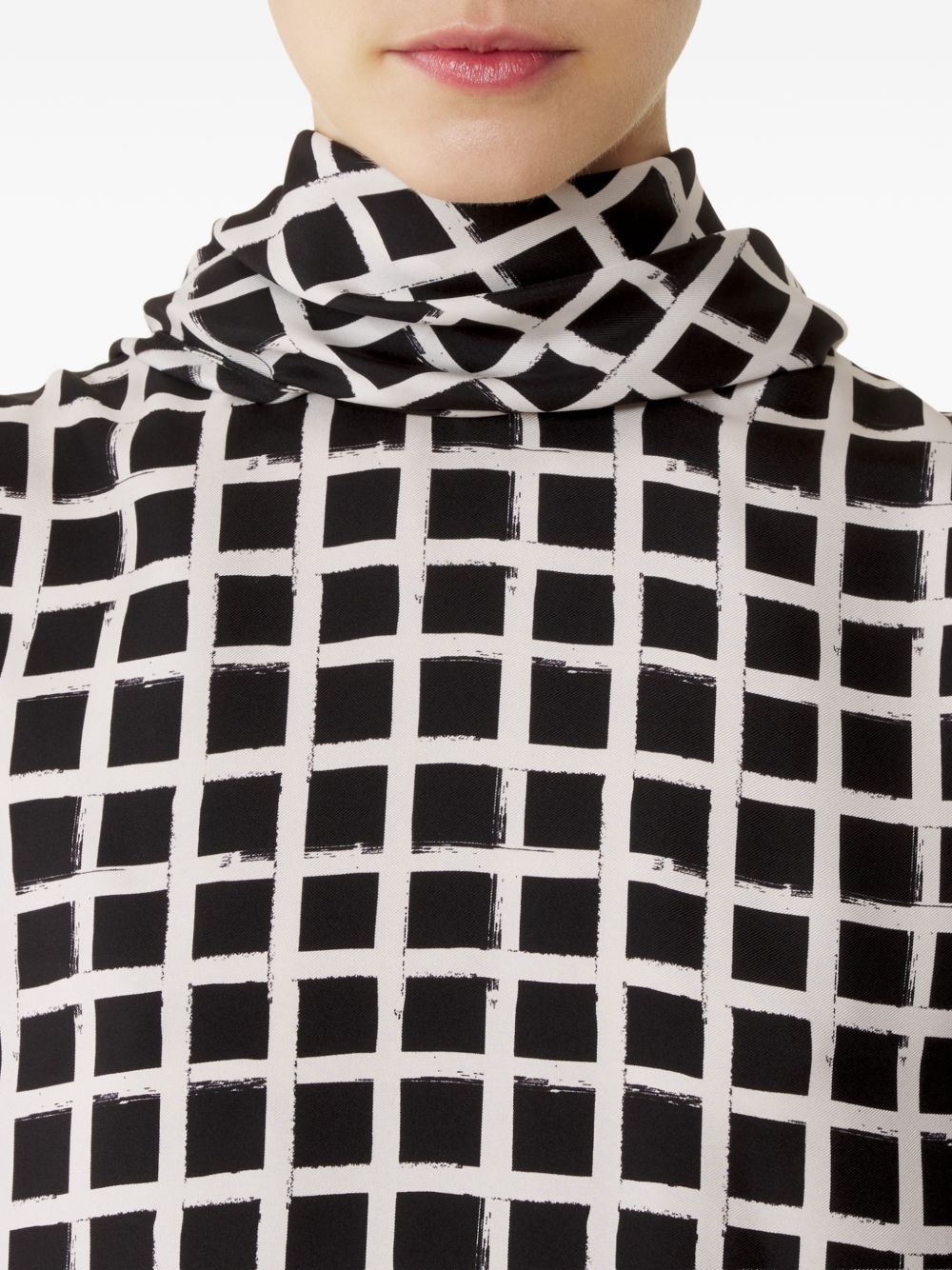 Black White Check Knot Detail Top