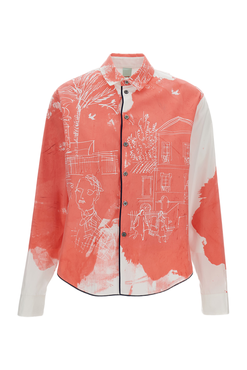 Artistic Cropped Cotton Shirt with Pointed Collar and Buttoned Cuffs