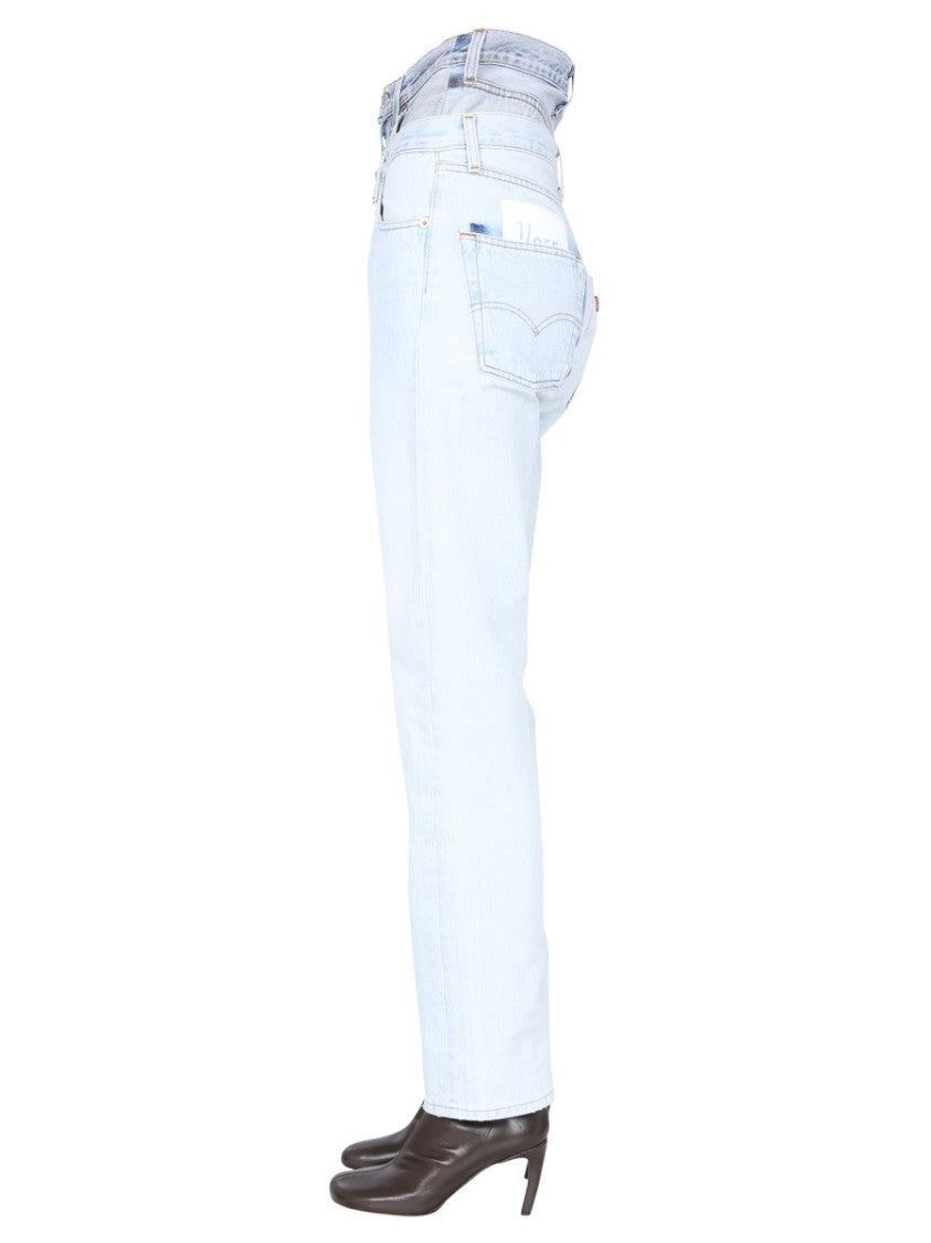 Double-Waisted Light Wash Denim Jeans