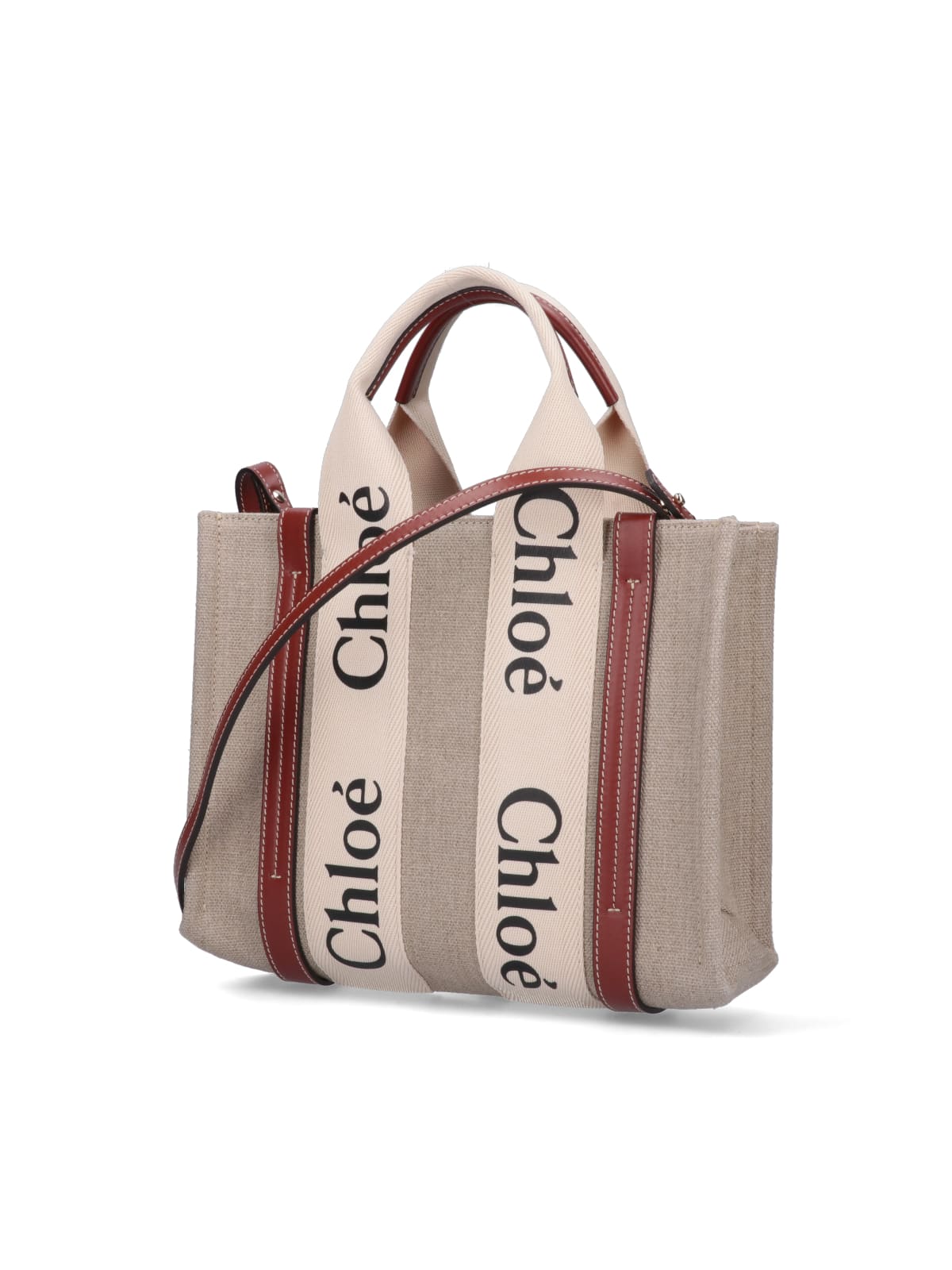 "Woody" Small Tote Bag, In Beige Linen