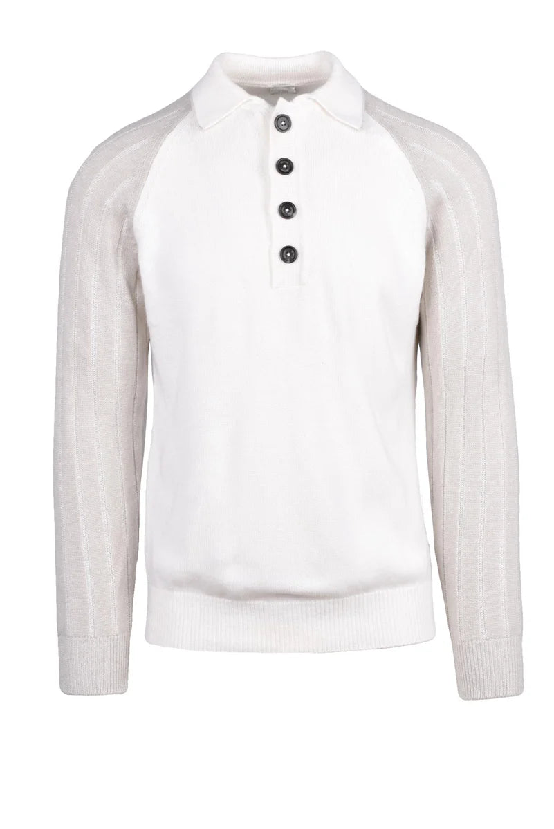 Cashmere Knit Polo - White/Beige