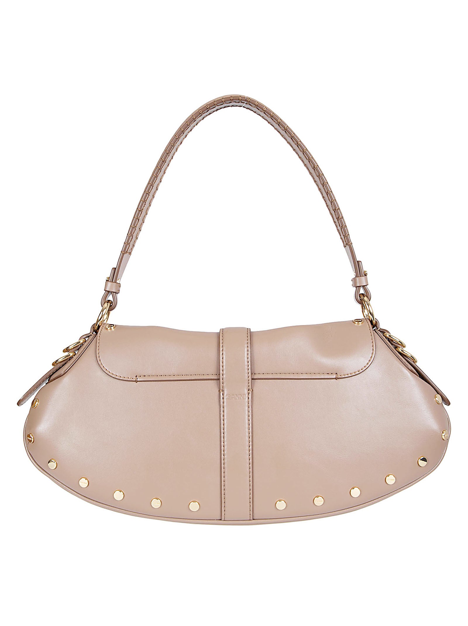 Curved Small Shoulder Bag with Butterfly Clasp and Gold-tone Accents