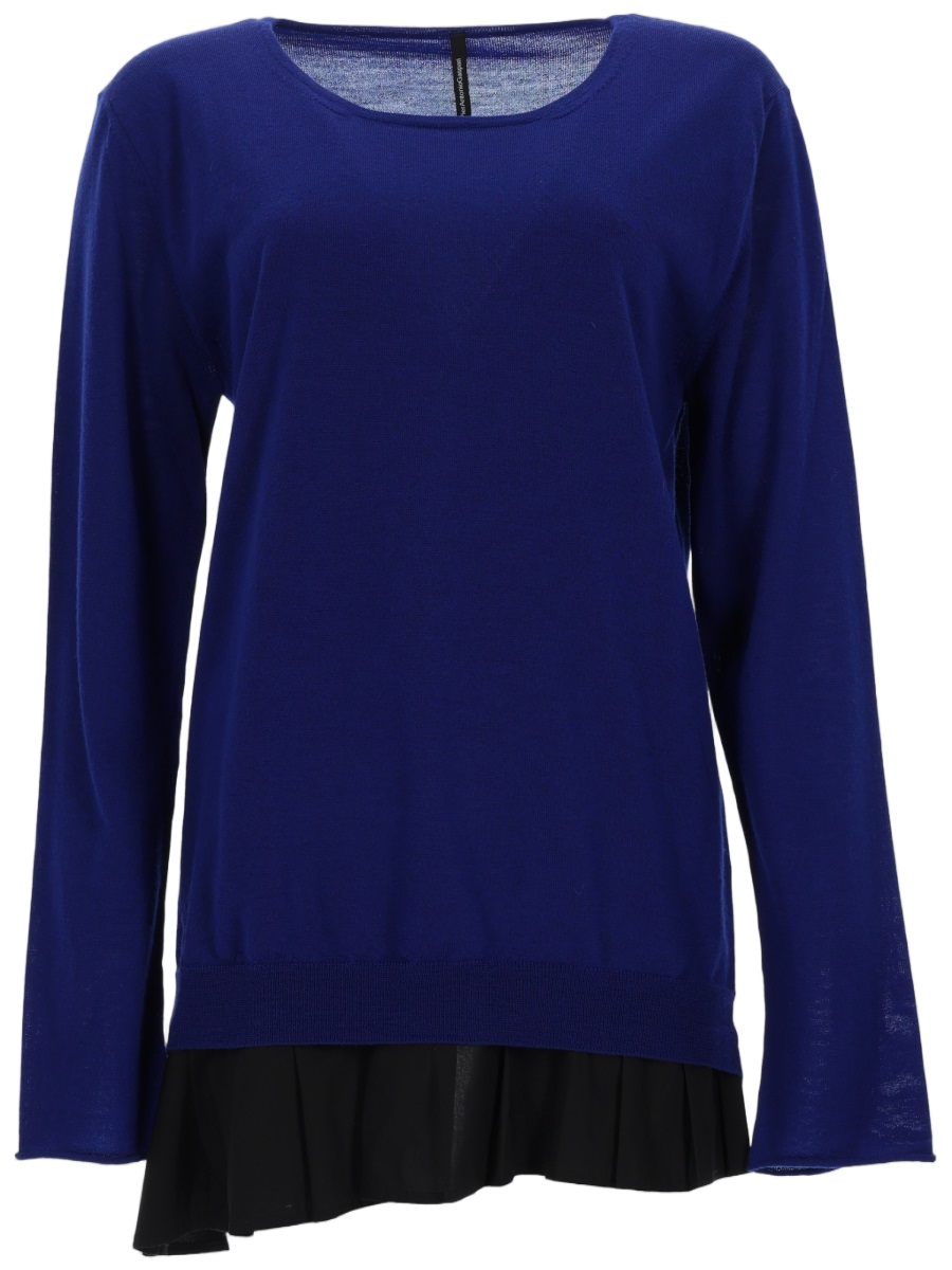 Deep Blue Sweater with Pleated Hem Detail
