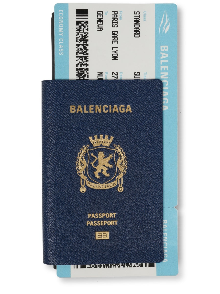 Textured Leather Passport Wallet With Embossed Emblem