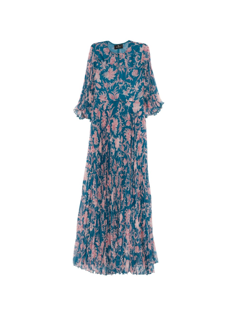 Intricate Floral Maxi Dress with Sheer Sleeves