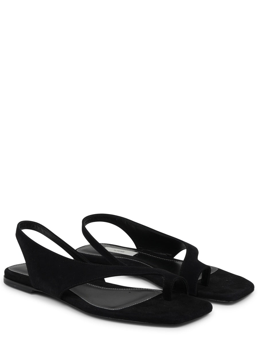 Sleek Suede Sandal With Unique Toe Loop Strap