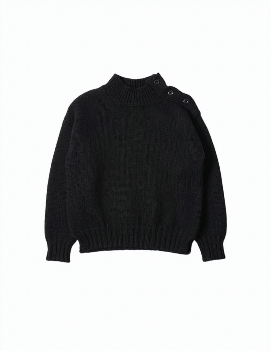 High Neck Knit Sweater with Button Detailing