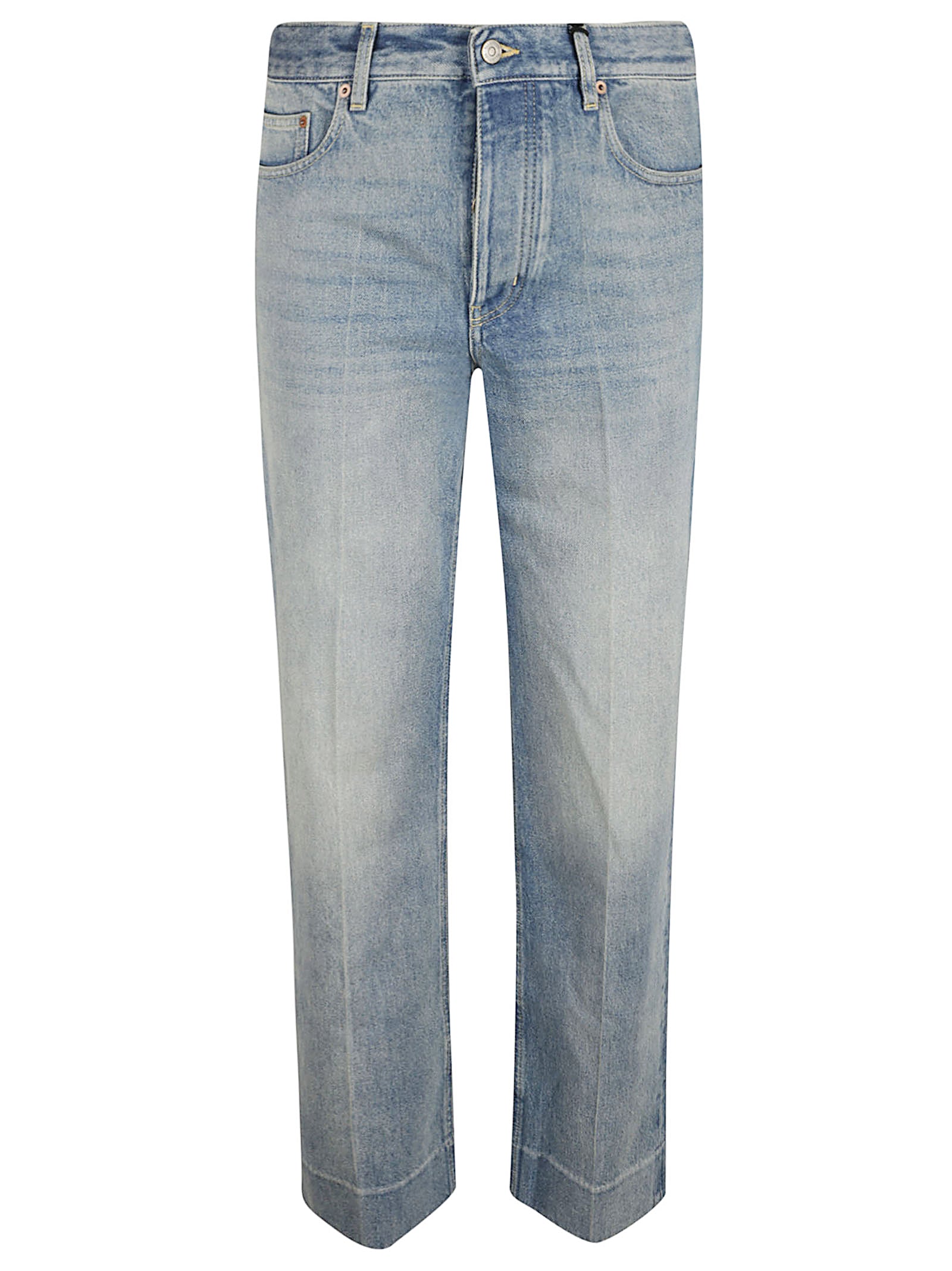 Stonewashed Denim Jeans With Central Ironed Pleats