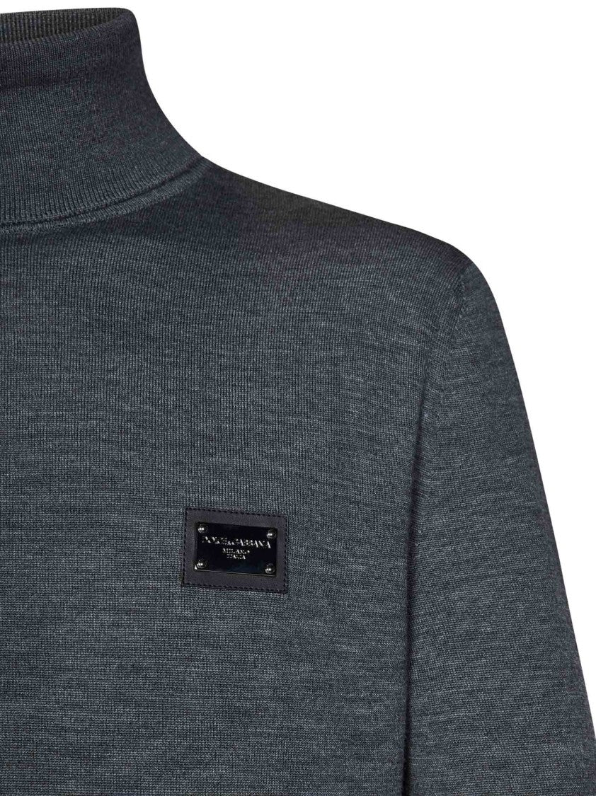 Tailored Grey Virgin Wool Turtleneck Sweater