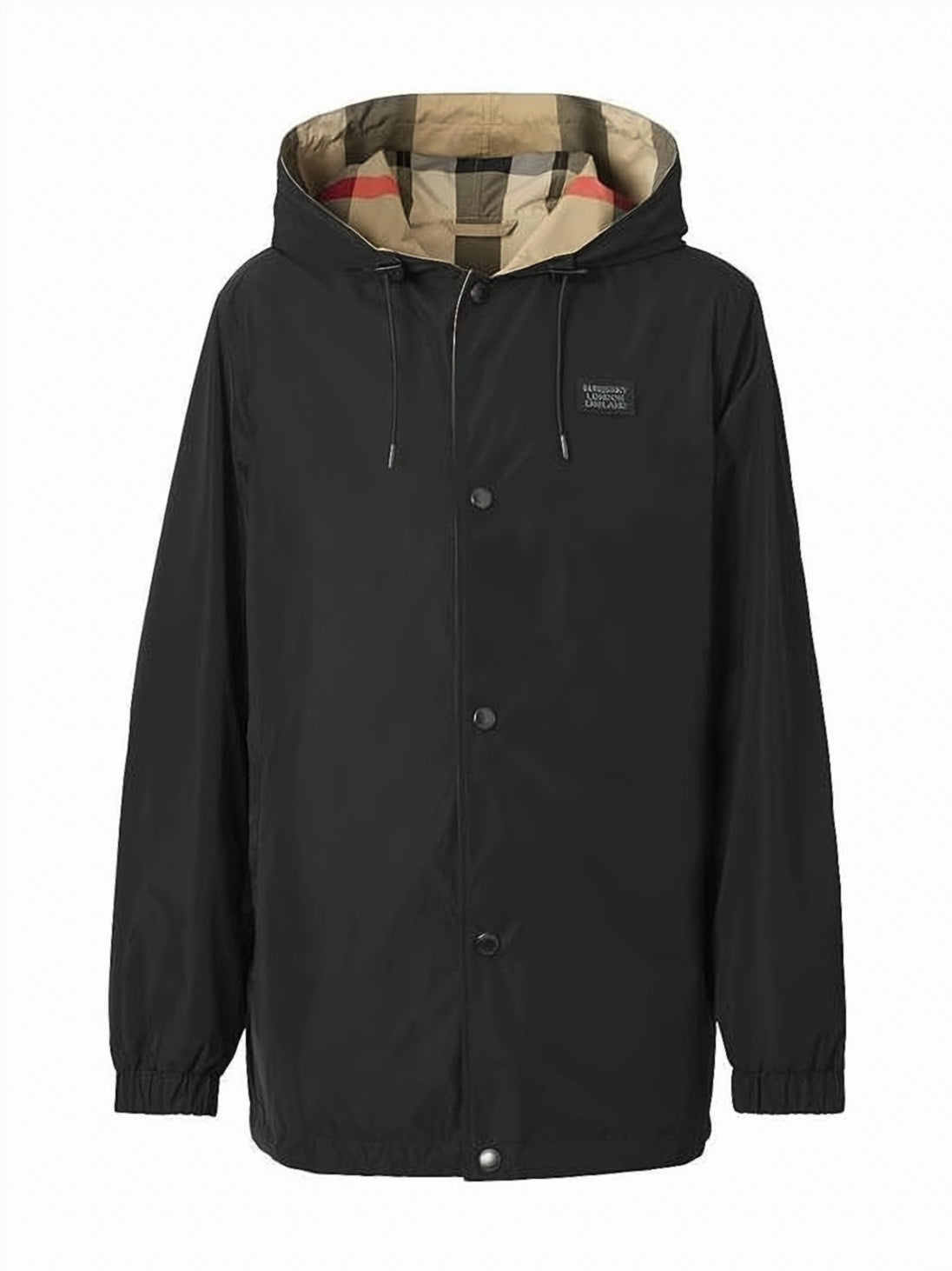 Reversible Hooded Short Jacket with Classic Check and Solid Design