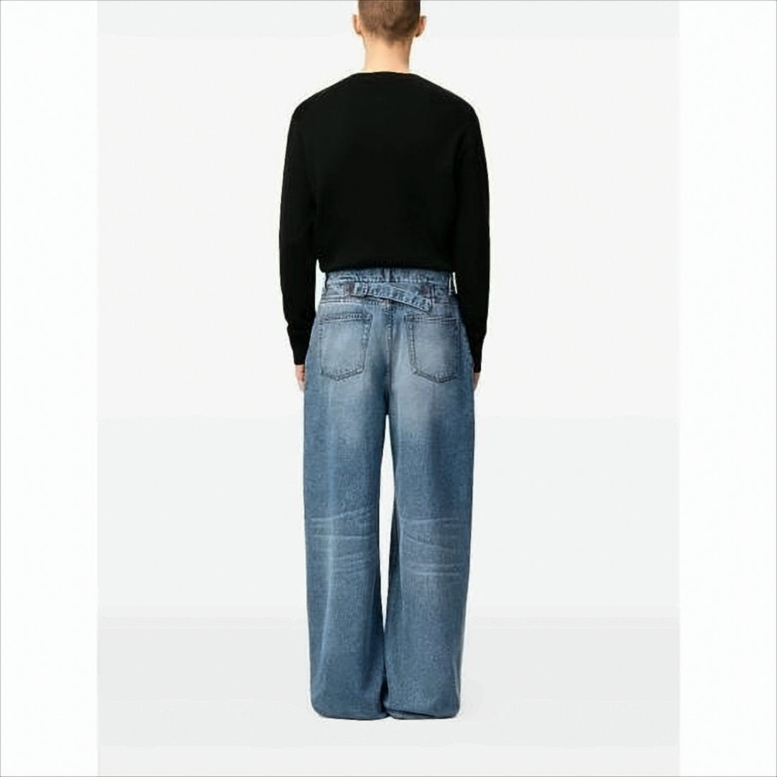 Wide-Leg Denim Pants with Unique Belt Detail