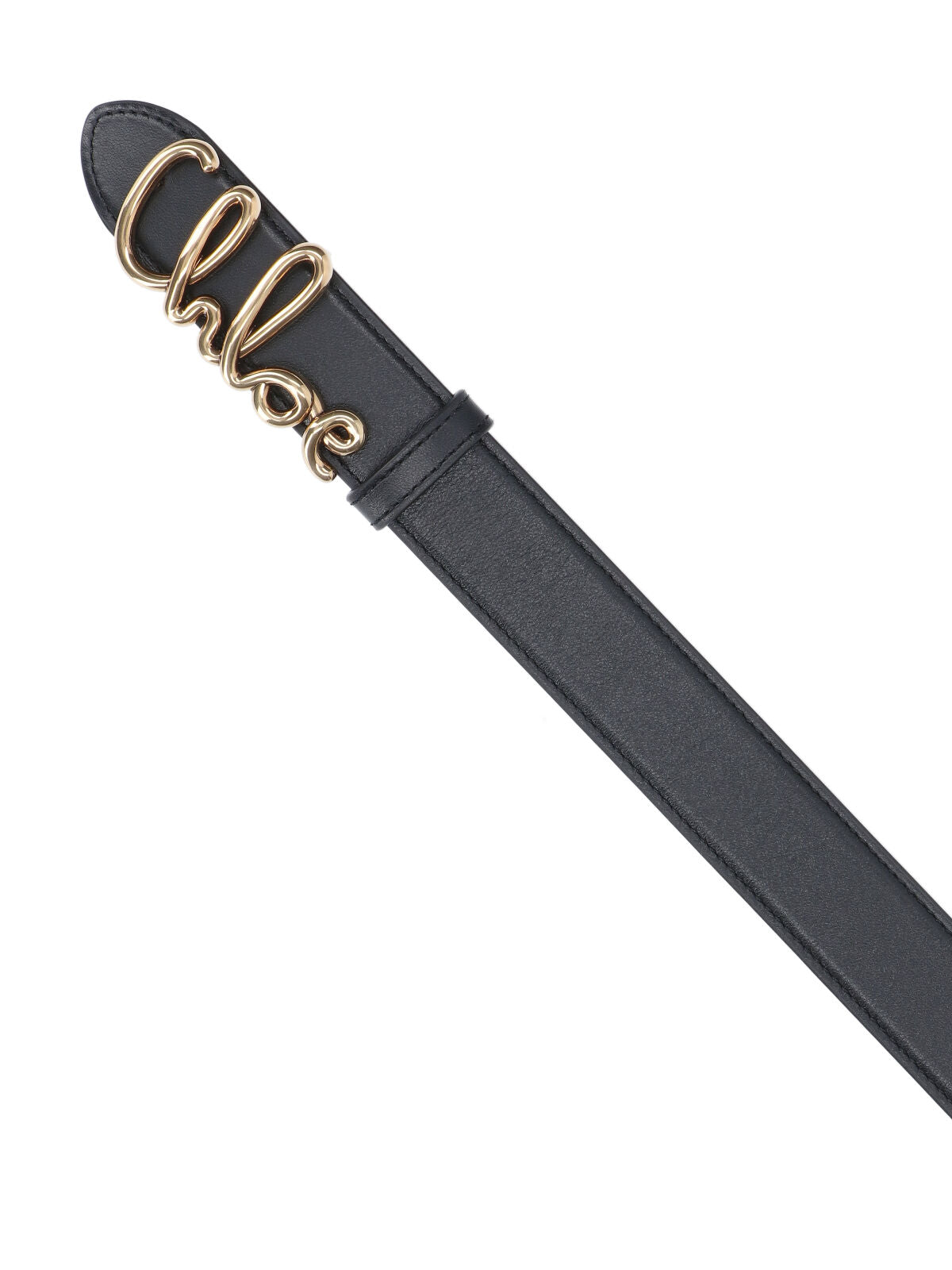Black Leather Belt with Gold Logo Buckle