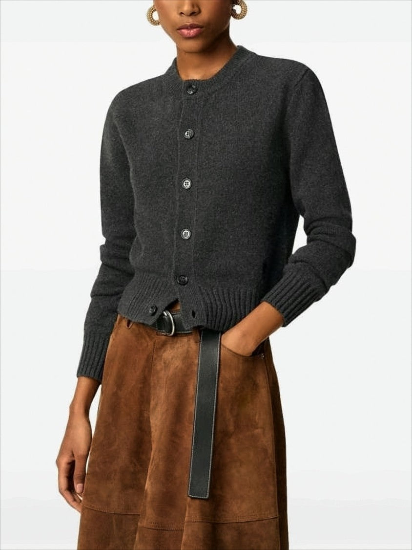 Cropped Cashmere-Wool Cardigan with Button Front