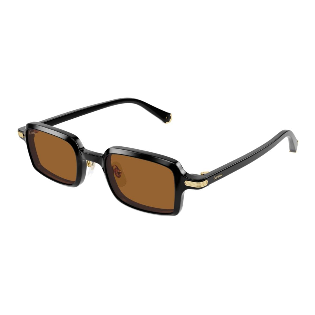 Glossy Black Rectangular Sunglasses With Brown-Tinted Lenses