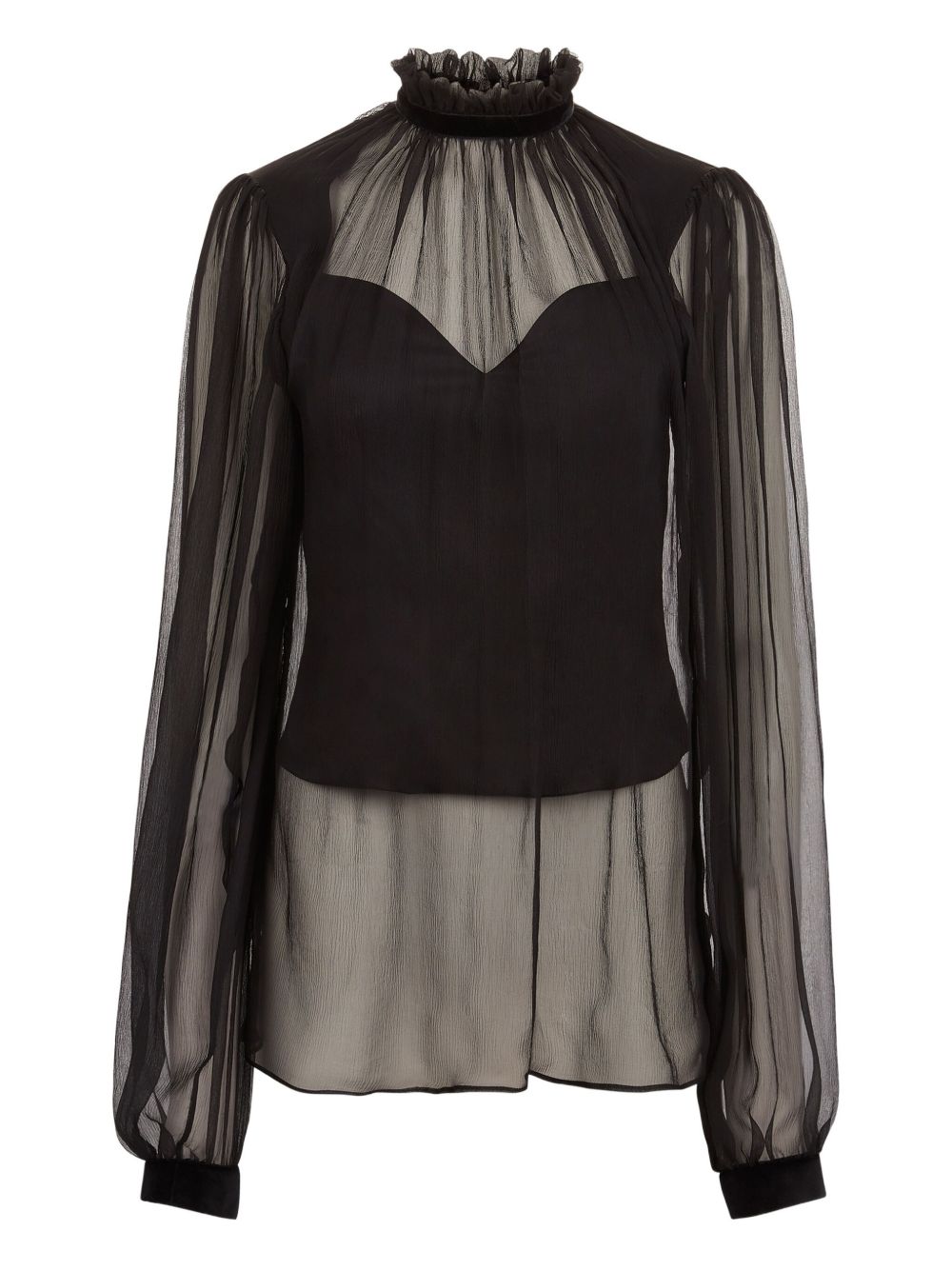 Black Ruffled High Neck Top