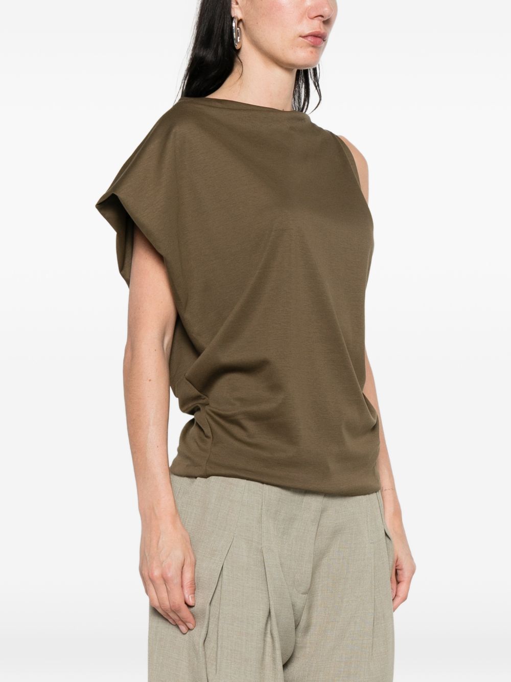 Khaki Draped Sleeveless Top