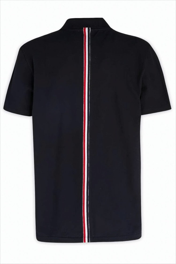 Short-Sleeved T-Shirt with Vertical Tricolor Stripe and Textured Finish