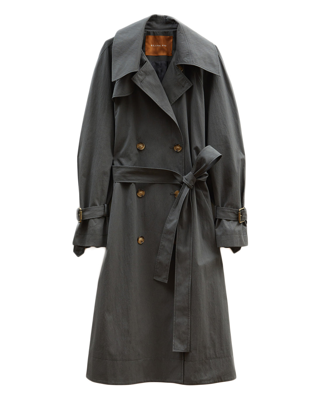 Double-Breasted Black Trench Coat with Wide Collar