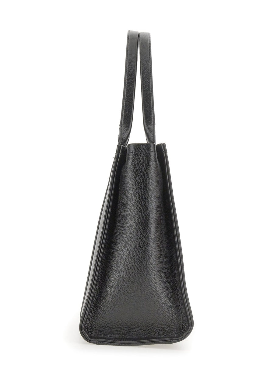 Large Black Textured Leather Structured Tote Bag