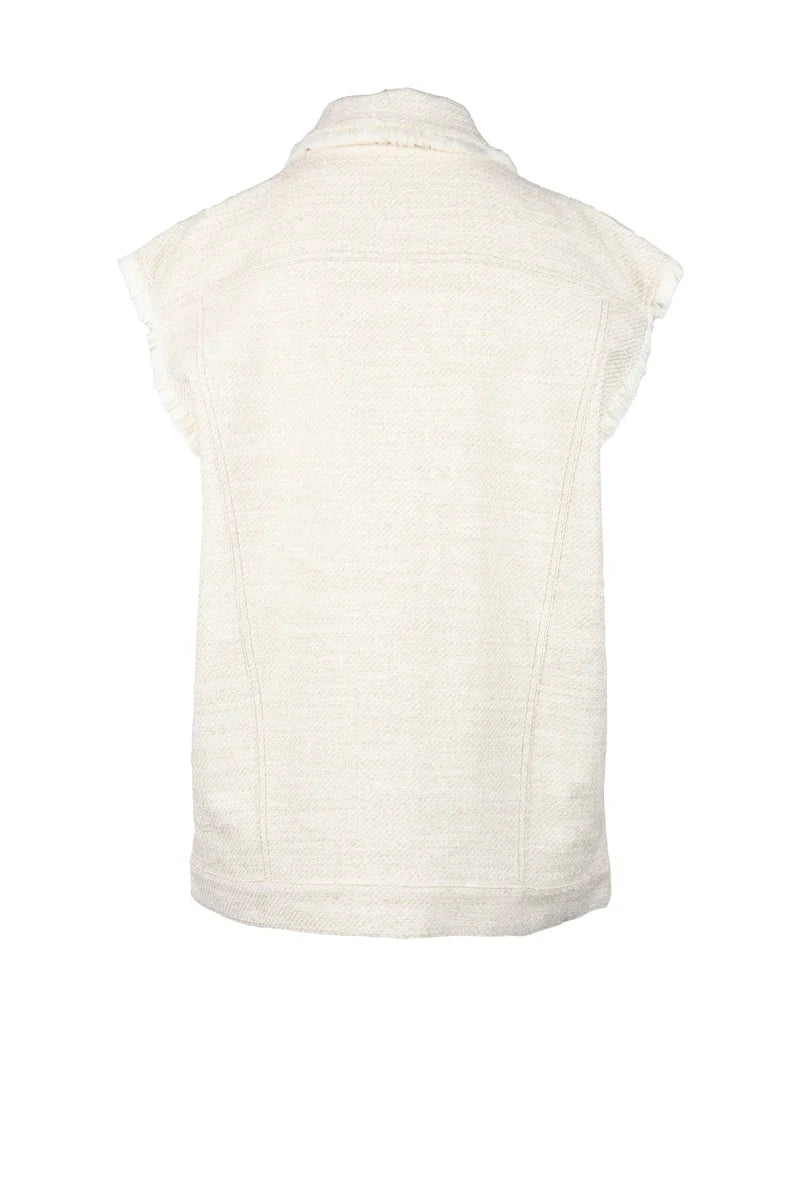 Textured Beige Vest with Classic Collar