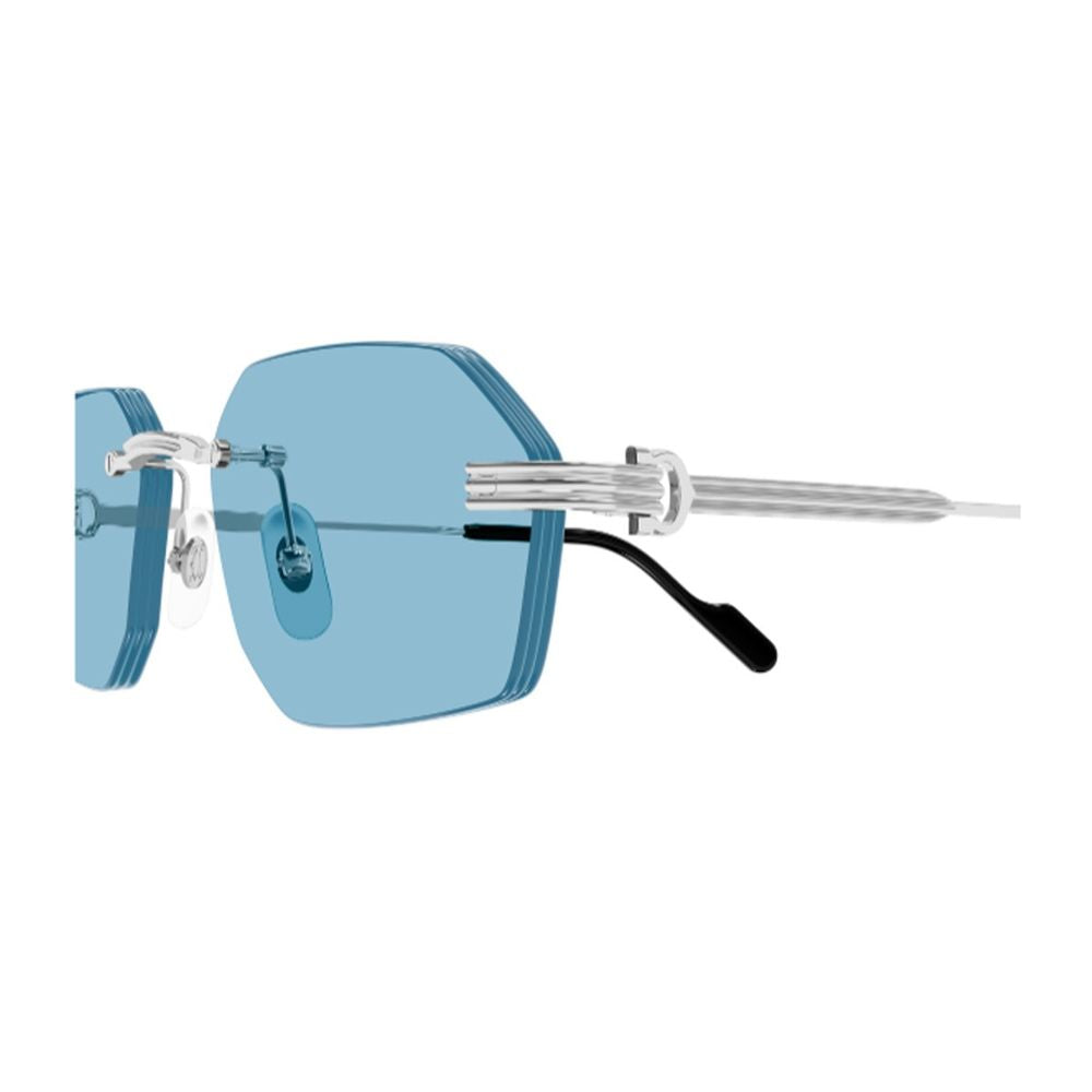 Rimless Geometric Sunglasses With Light Blue Lenses