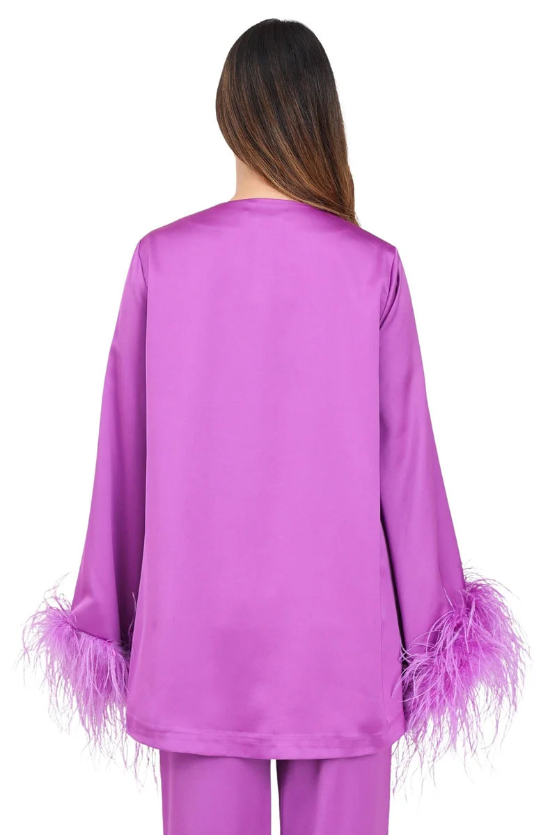 Long Satin Blouse - Purple
