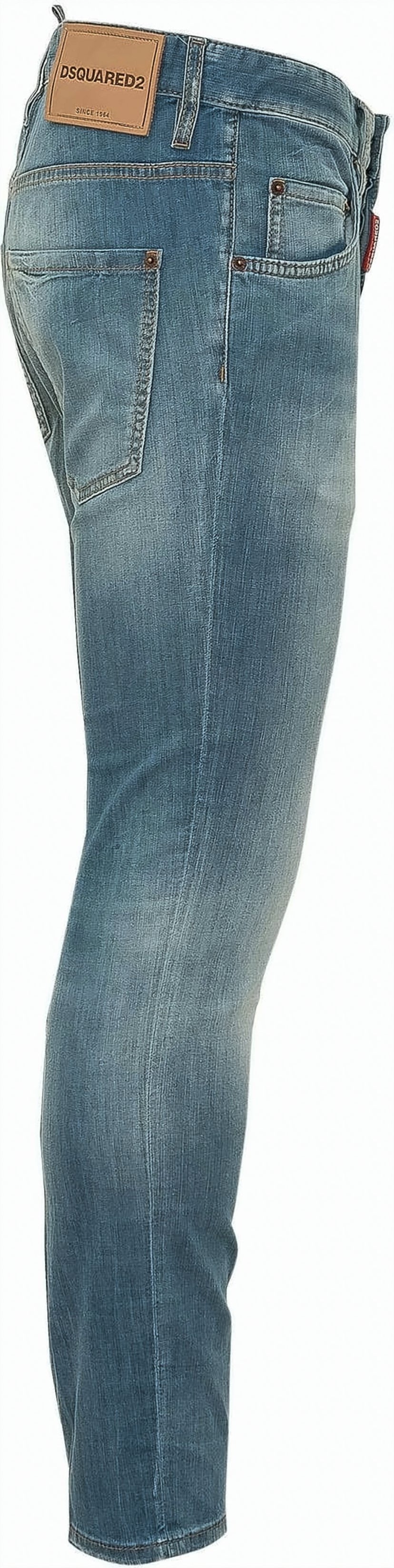 Blue Faded Wash Whiskering Denim Pants