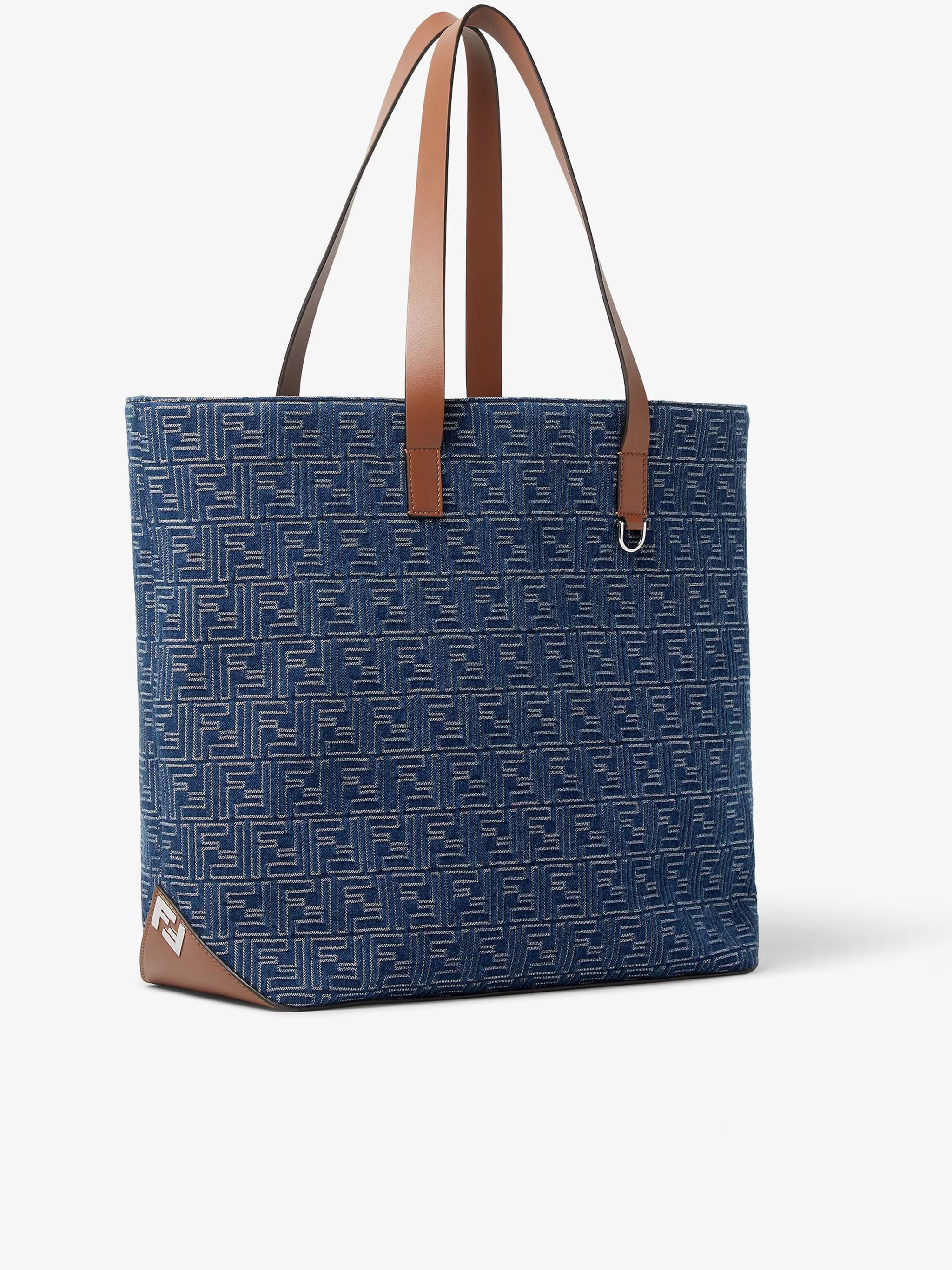 Blue Geometric Pattern Leather Accent Tote