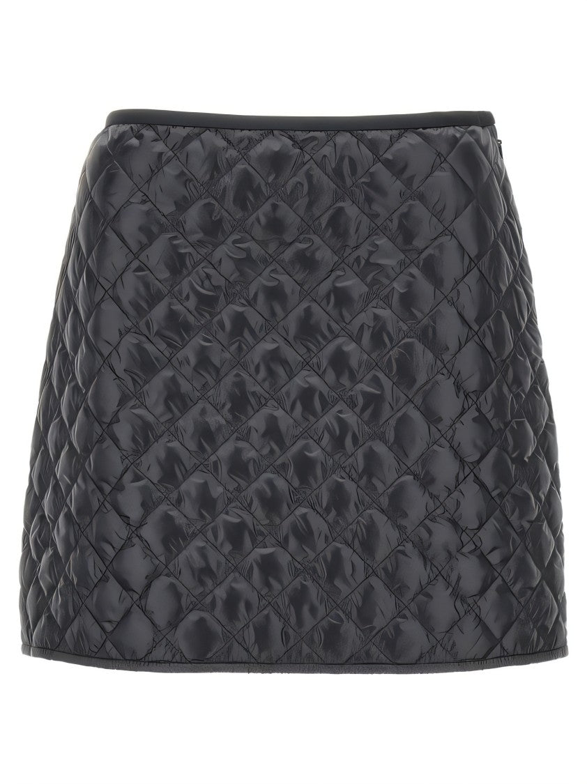 Black Miniskirt With Quilted Design And Glossy Finish