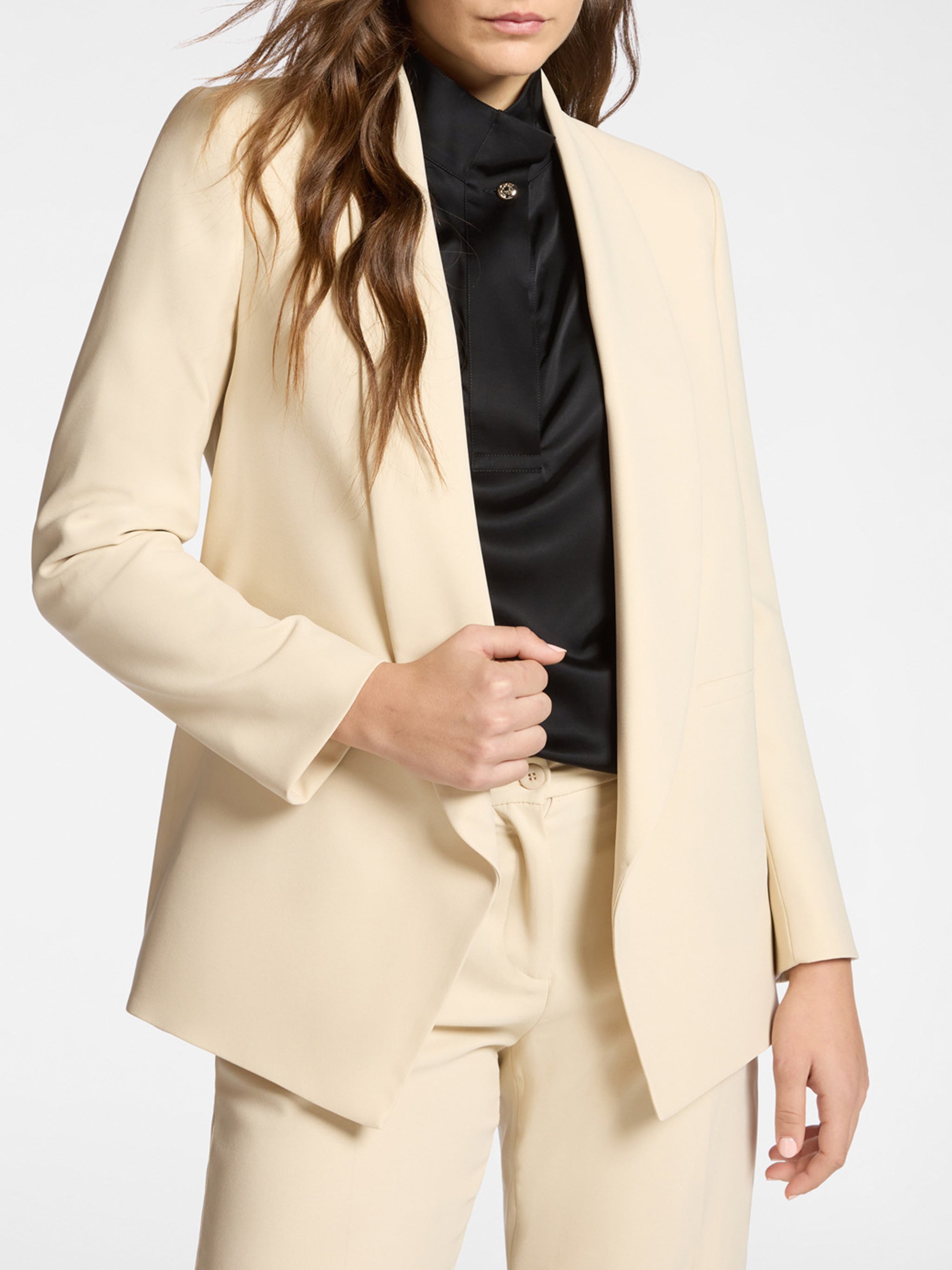 Tailored Open-Front Shawl Collar Black Blazer