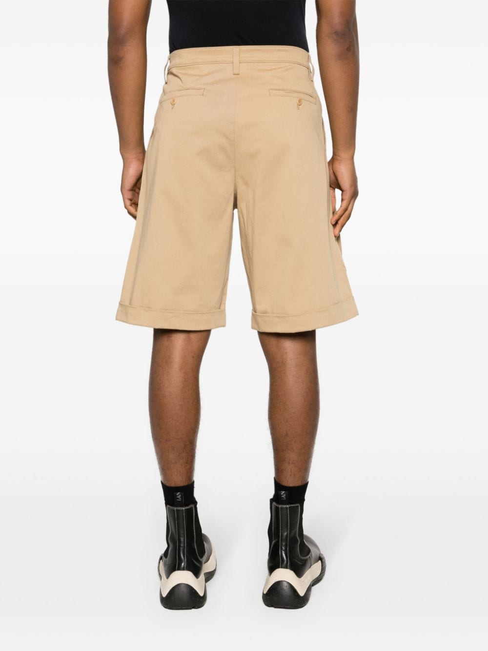 Painterly Print Sand Beige Stretch-Cotton Shorts