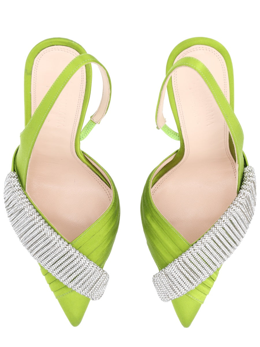Lime Green Pointed Toe Satin Slingback Heels