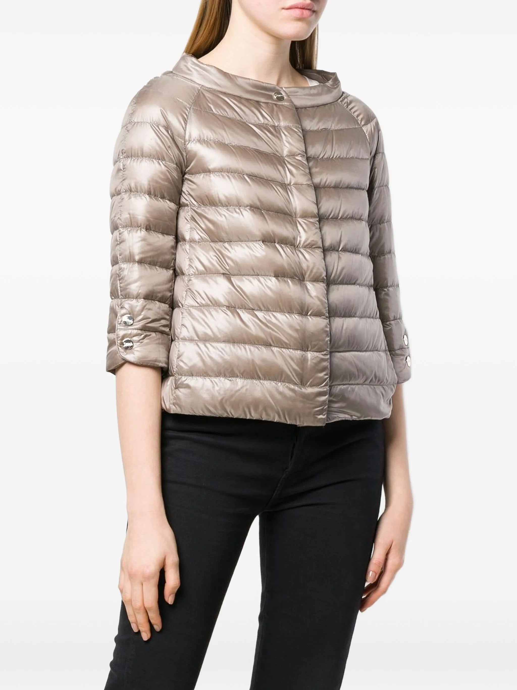 Neutral Piumino Quilted Shiny Cropped Jacket