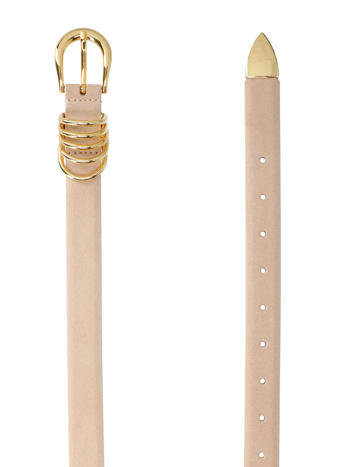 Beige Adjustable Gold Buckle Leather Belt