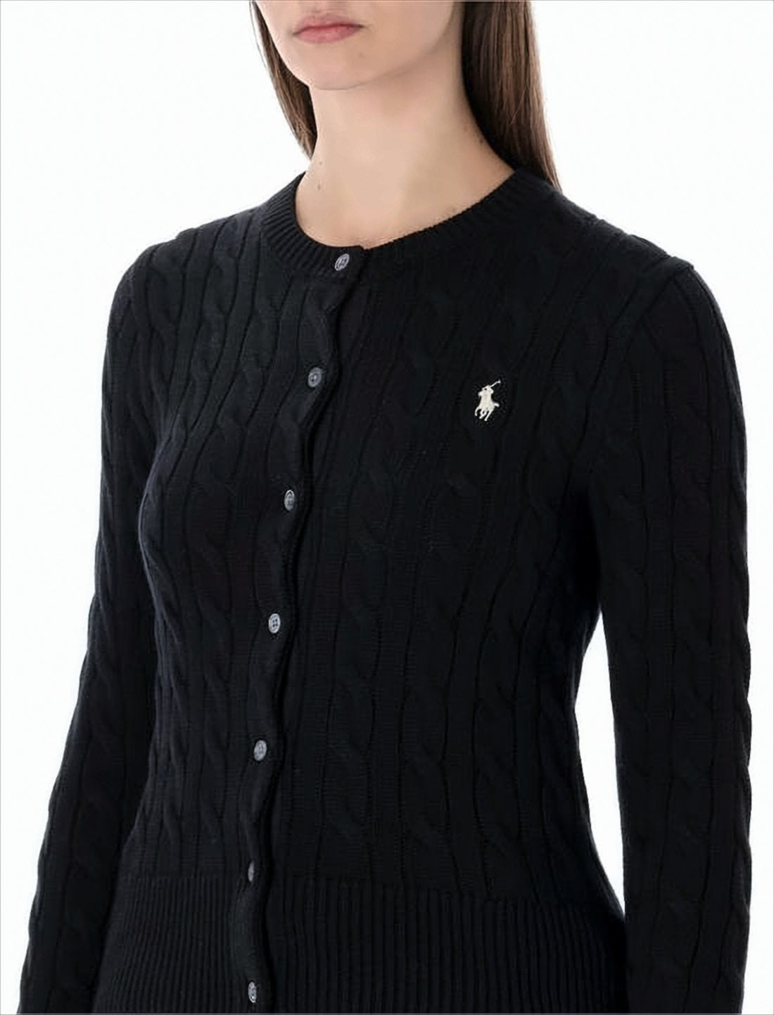 Textured Cable Knit Cardigan With Iconic Logo