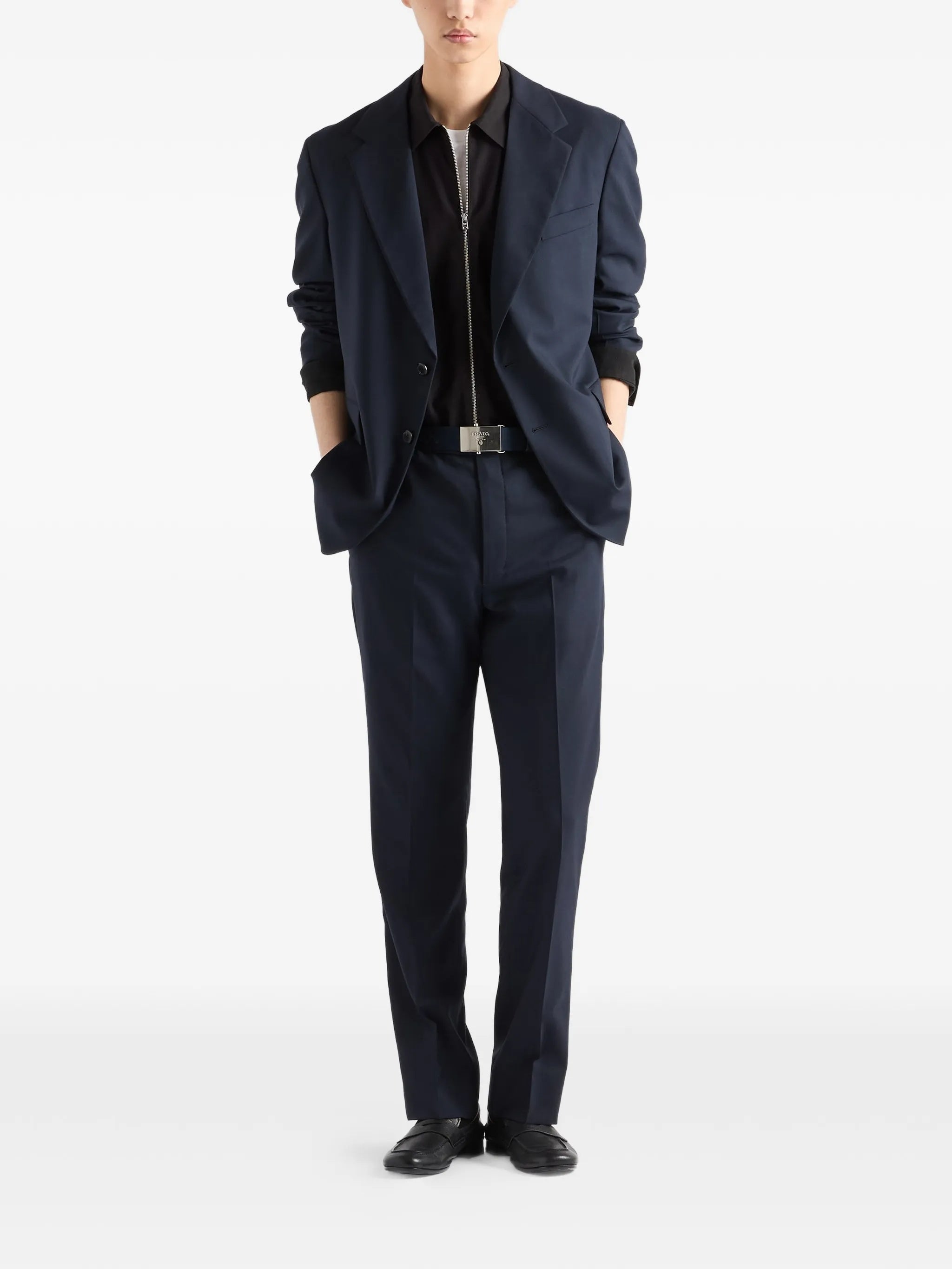 Black Zip-Up Fabric Shirt