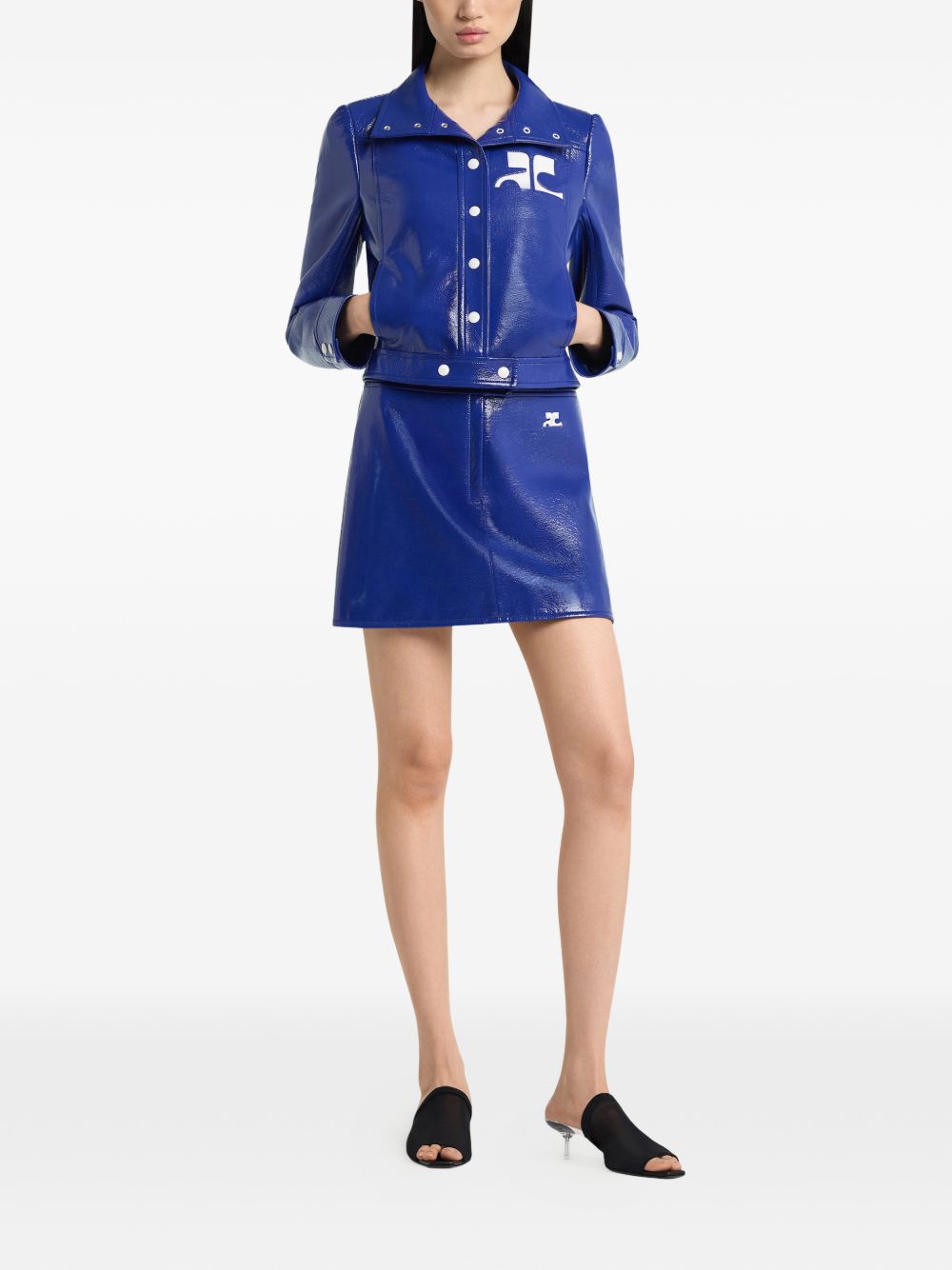 Cropped Blue Jacket With Structured Collar
