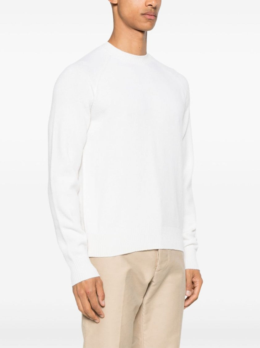 White Crew Neck Sweater in Wool-Cashmere Blend