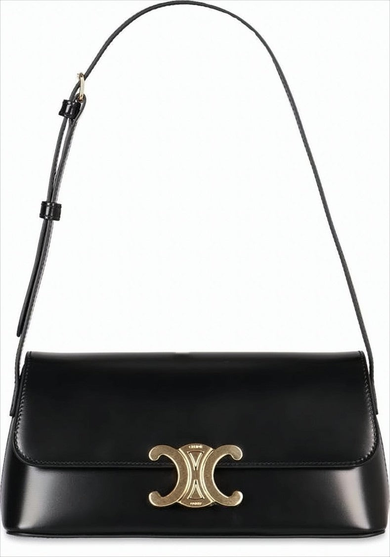 Structured Calf Leather Shoulder Bag With Gold-Tone Clasp
