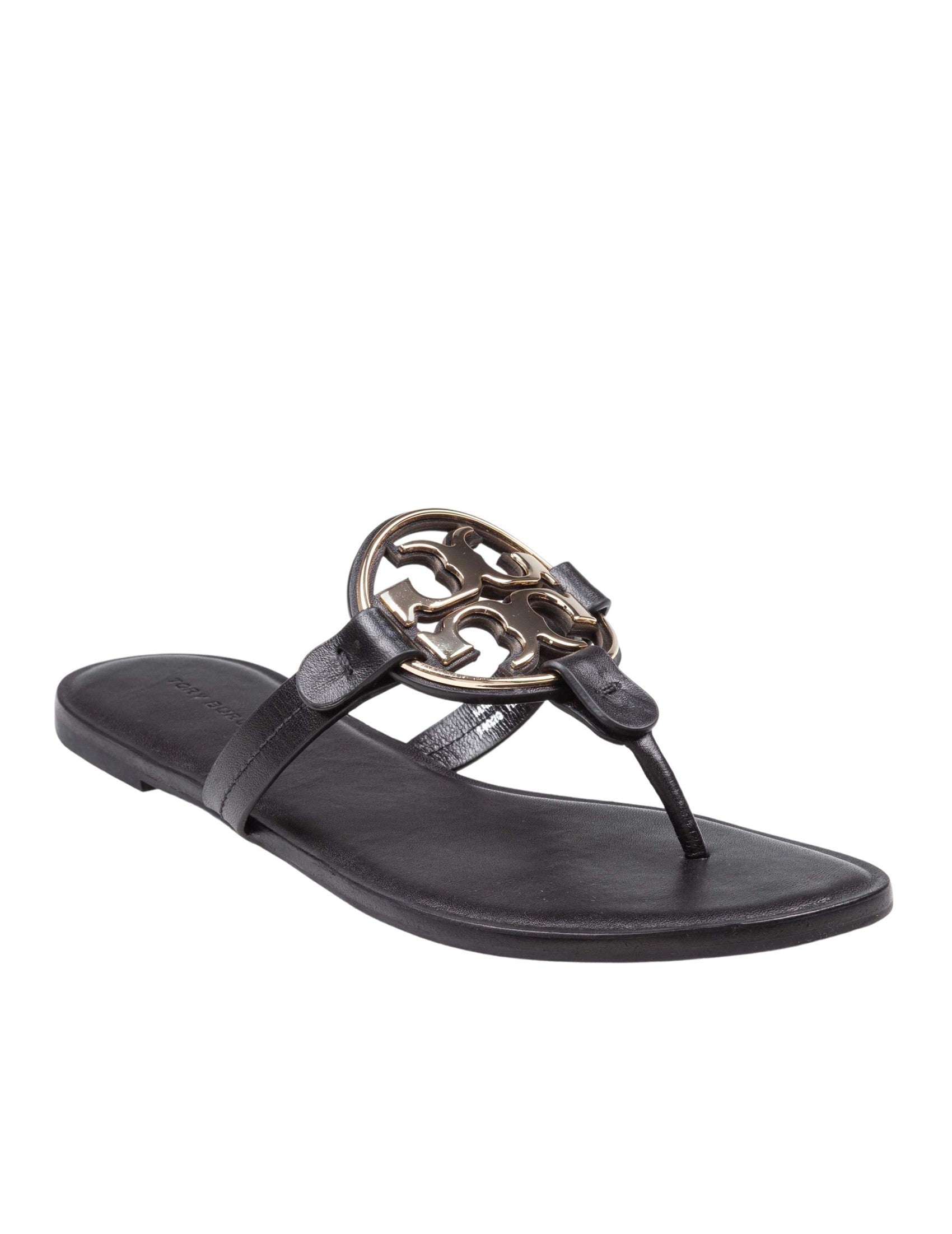 Metal Miller Leather Flip-Flops, Black