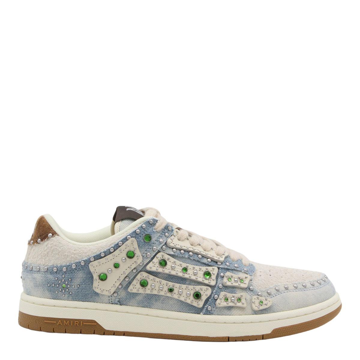 Distressed Denim Sneakers with Silver Studs